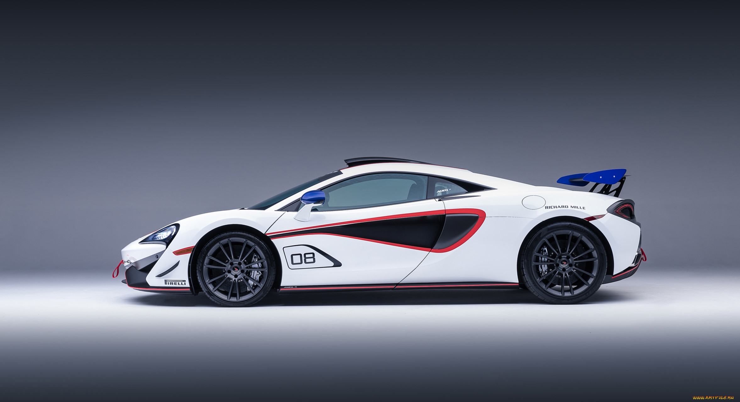 mclaren 570s gt4-mso x no8 white red and blue accents 2018, , mclaren, 570s, gt4-mso, x, no8, white, red, blue, accents, 2018